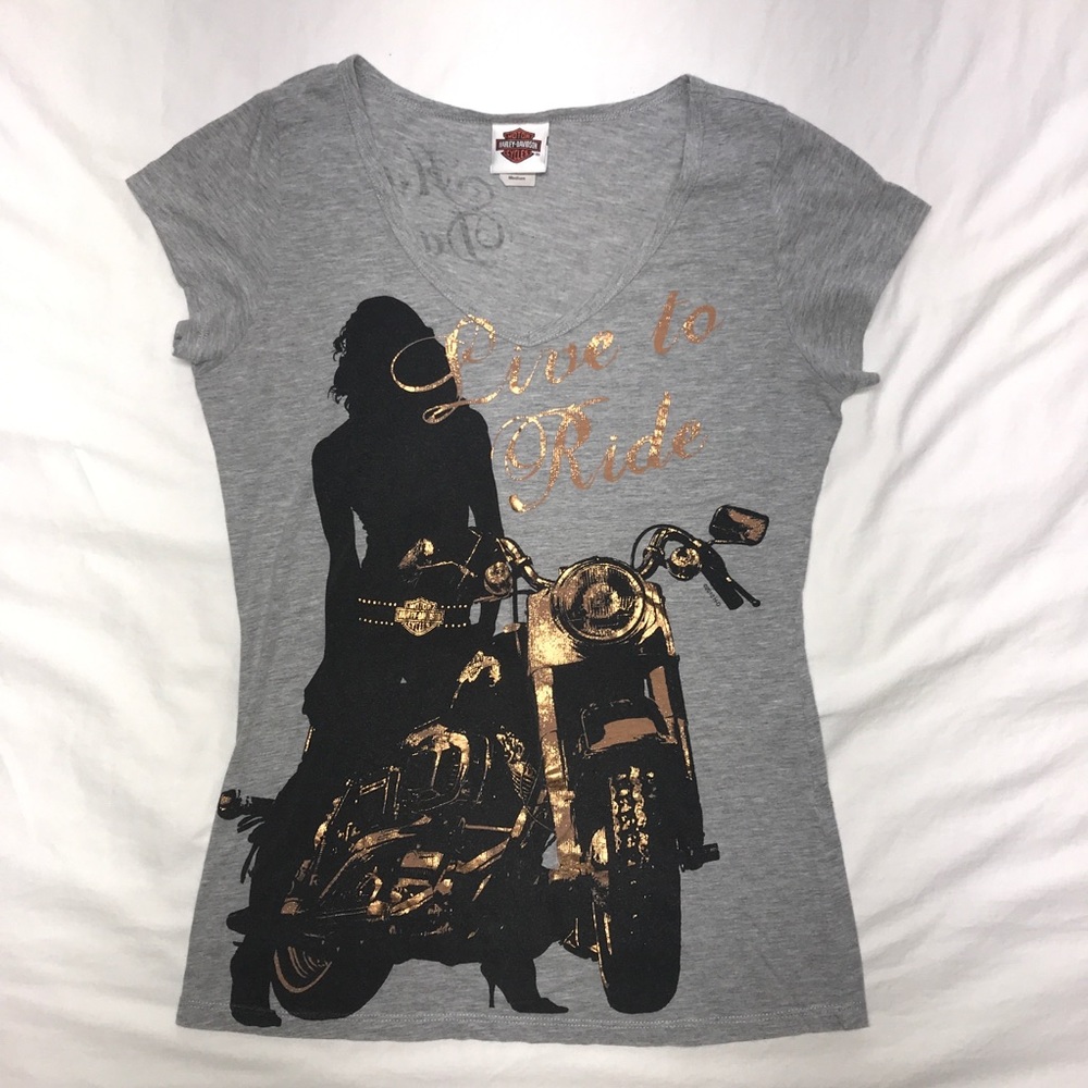 Womens Harley Davidson T Shirt Rose Gold Size M